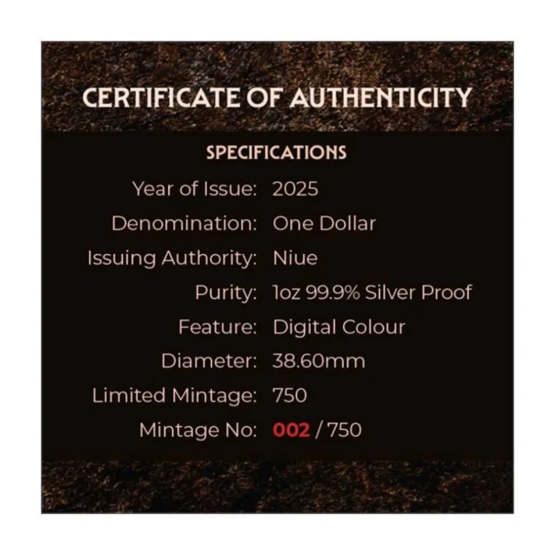 Niue Mammut Silbermünze 2025 (proof, koloriert), 31,1 g. reines Silber (0,999 proof) Sammlermünzen