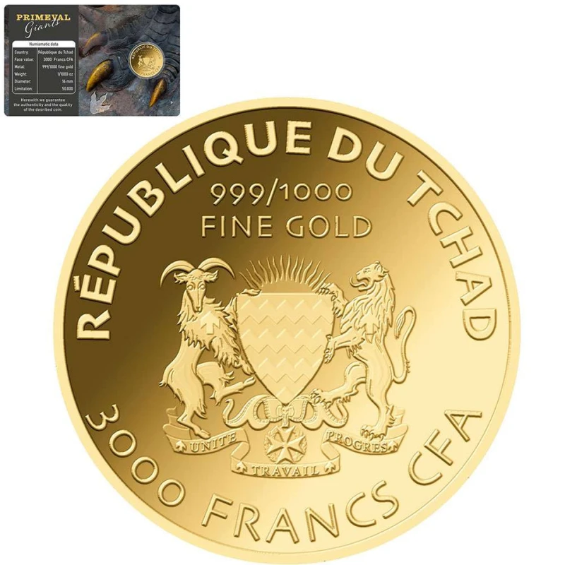 Chad: gold coin Tyrannosaurus Rex 1/1000 oz Collectible coins