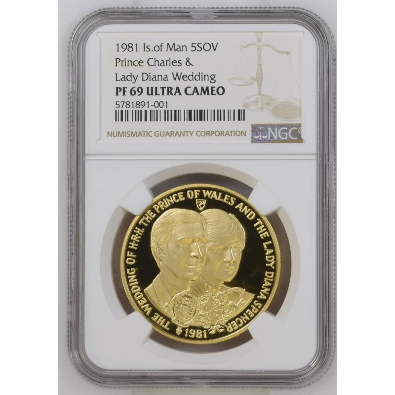 Isle of Man: Goldmünze Hochzeit von Prinz Charles und Diana Spencer, 1981 GRADING 36,61 g  Sammlermünzen