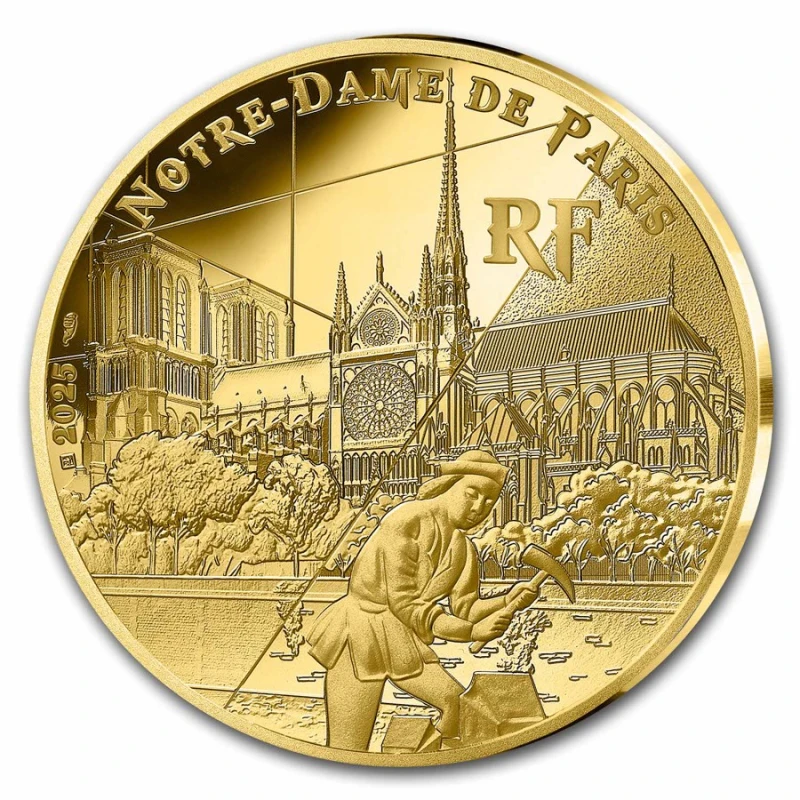 Frankreich: Goldmünze Notre-Dame de Paris 2025 Polierte Platte 1 Unze Sammlermünzen
