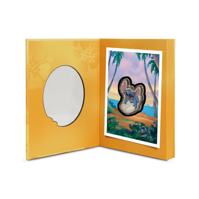 Niue: Silbermünze Stitch Surf's Up 2025 Polierte Platte koloriert 1 Unze Sammlermünzen