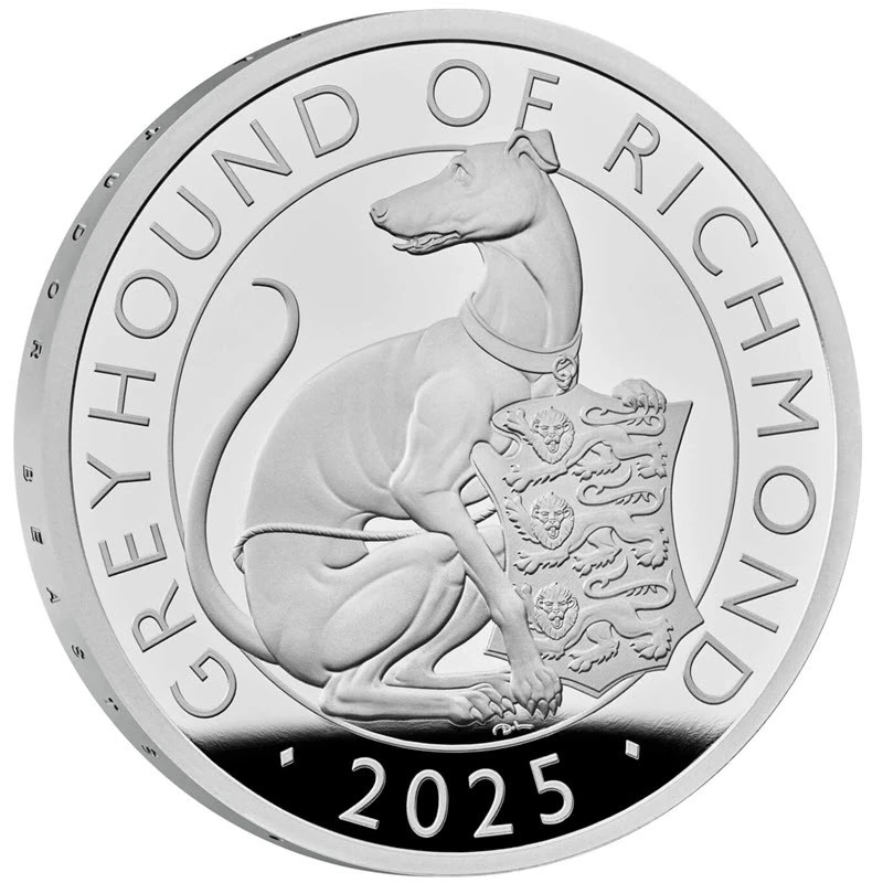 Vereinigtes Königreich Silbermünze The Tudor Beasts White Greyhound of Richmond 2025 polierte Platte 1 oz Sammlermünzen