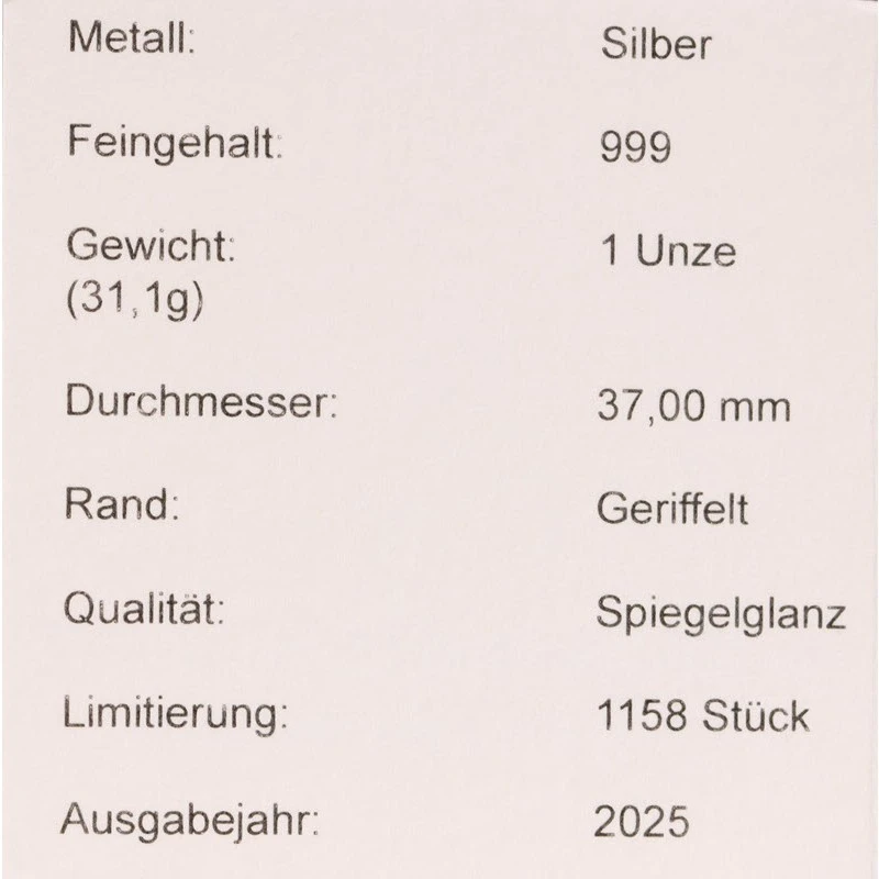 Deutschland: Silbermünze Schloss Neuschwanstein 2025 polierte Platte 1 oz Anlagemünzen