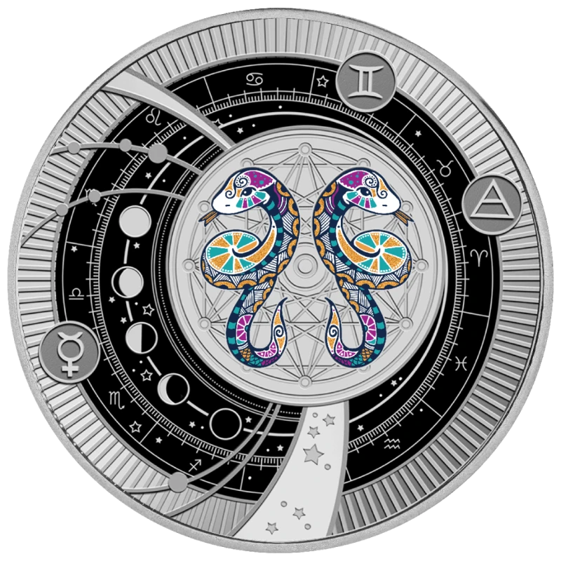 Kamerun: Silbermünze Gemini 2025 Polierte Platte koloriert 10 g Sammlermünzen