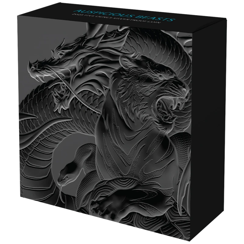 Niue: silver coin Auspicious Beasts 2025 Proof colored 5 oz Collectible coins