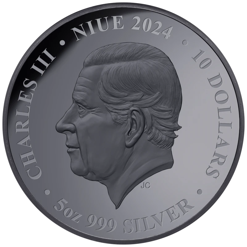 Niue: Silbermünze Jahr des Drachen 2024 Black Proof vergoldet 5 Unzen Sammlermünzen