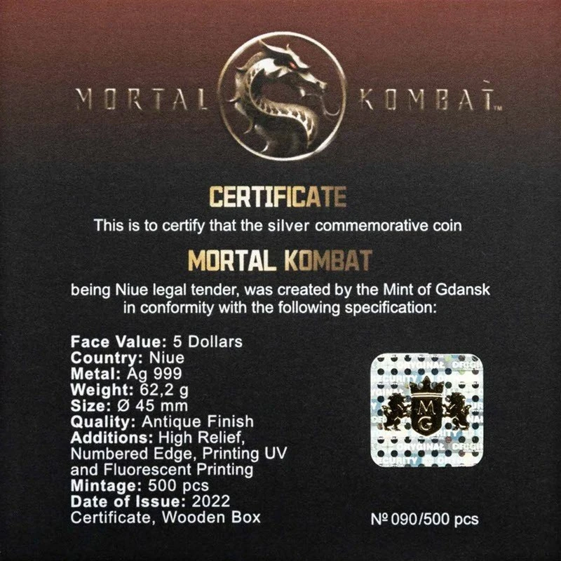 Niue: Silbermünze Mortal Kombat 2022 koloriert 2 oz Sammlermünzen