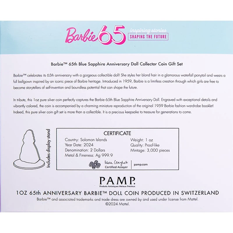 Salomonen Silbermünze Blauer Saphir Barbie 2024 Farbig 1 Unze Sammlermünzen