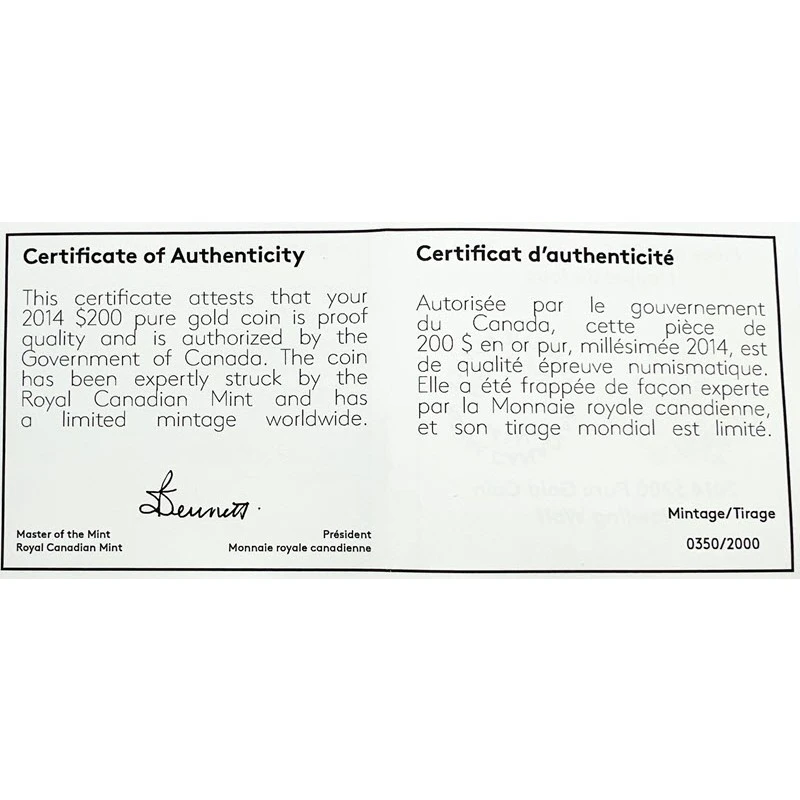 Canada Gold Coin Howling Wolf 2014 Proof 1 oz Collectible coins