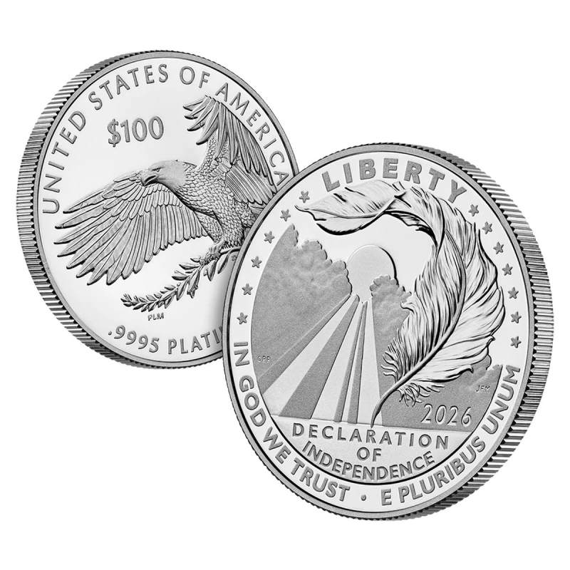 Vereinigte Staaten von Amerika Platinmünze Unabhängigkeitserklärung 2026 polierte Platte 1 Unze Anlagemünzen