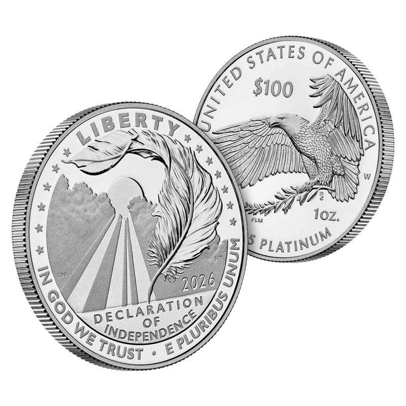 Vereinigte Staaten von Amerika Platinmünze Unabhängigkeitserklärung 2026 polierte Platte 1 Unze Anlagemünzen