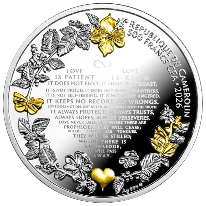 Kamerun Silbermünze Hochzeitstauben 2026 polierte Platte 17,5 g Sammlermünzen