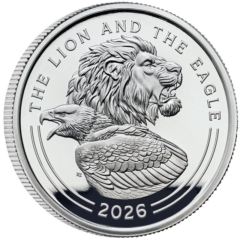 Vereinigtes Königreich Silbermünze Der Löwe und der Adler 2026 polierte Platte 1 oz Sammlermünzen